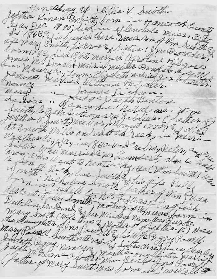 Jeptha V Smith Genealogy page 1